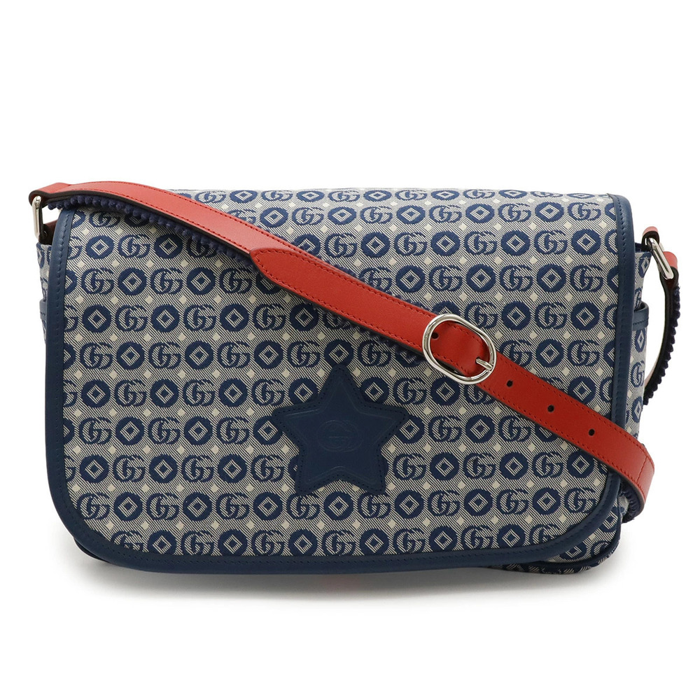 Gucci Messenger Bag Shoulder Star Canvas Leather Blue Red
